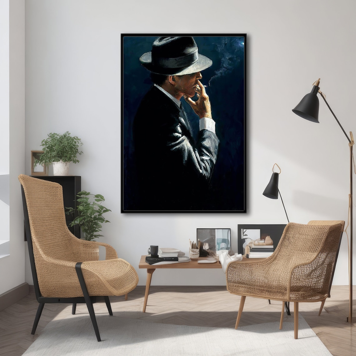 Vintage Man In Suit With Hat, Modern Painting - Image 4