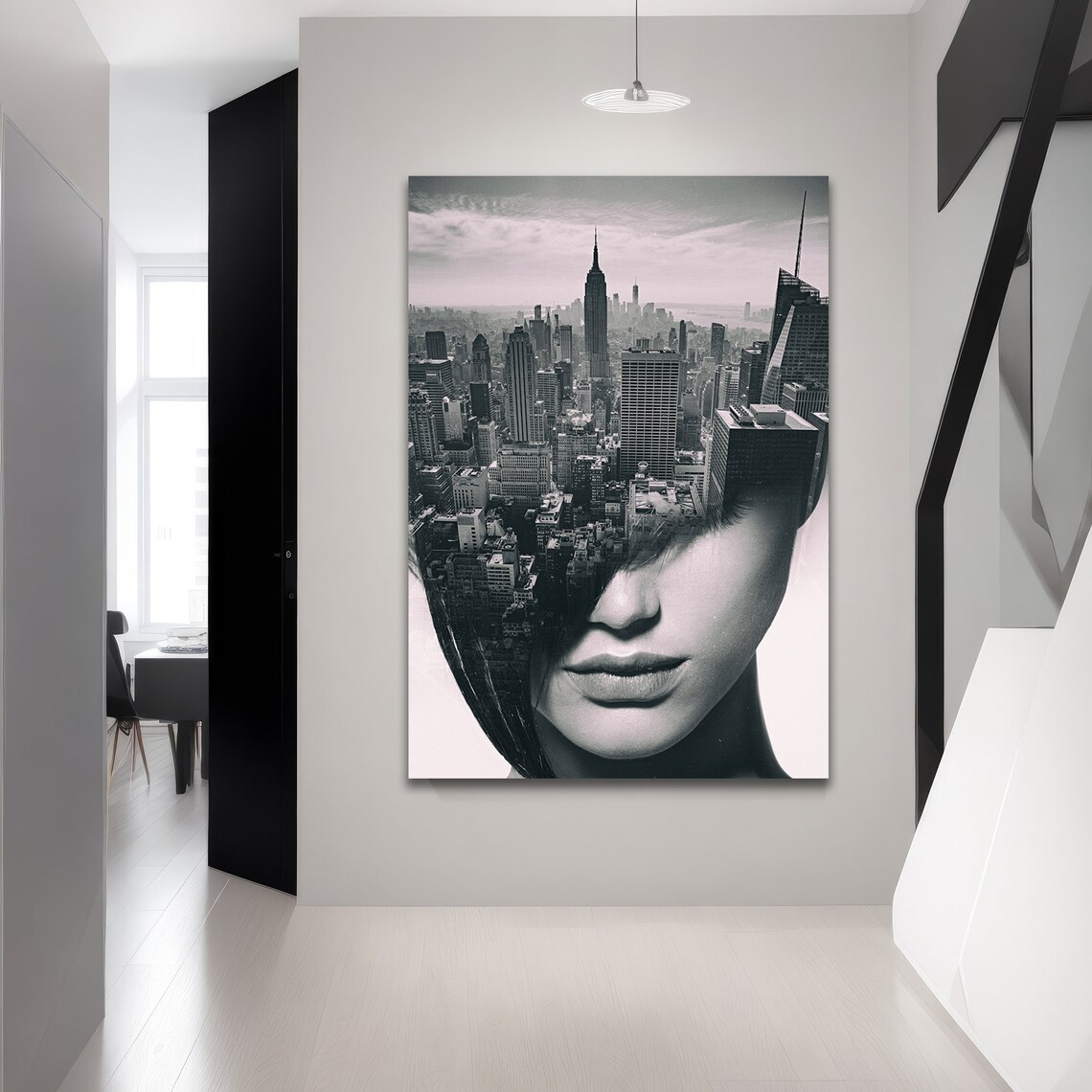 Modern Urban Woman And Cityscape Fusion Painting - Image 4