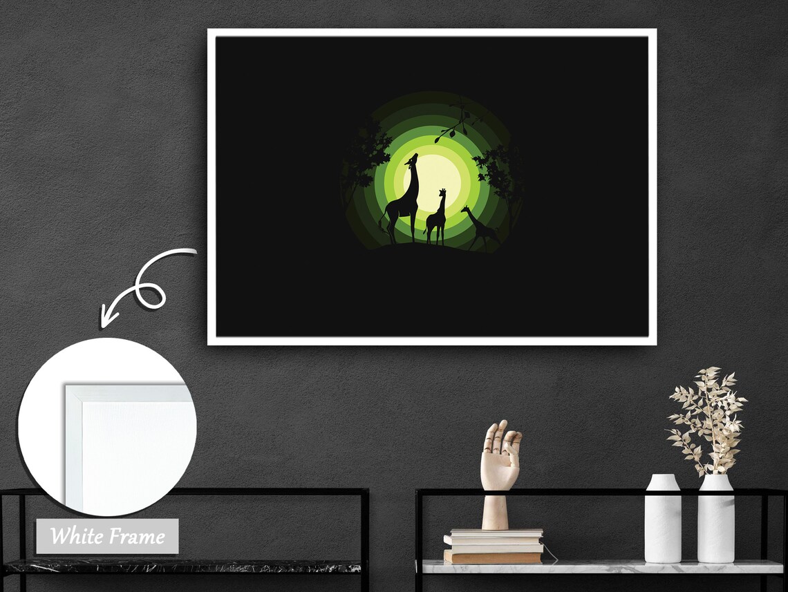 Giraffe Family Under the Green Sunshade, Contemporary Decor - Image 3