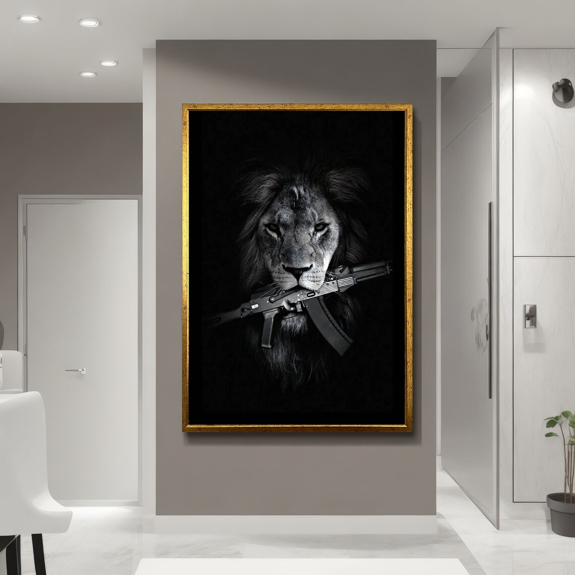 Bold Lion With Gun Painting, Modern Animal Art - Image 5