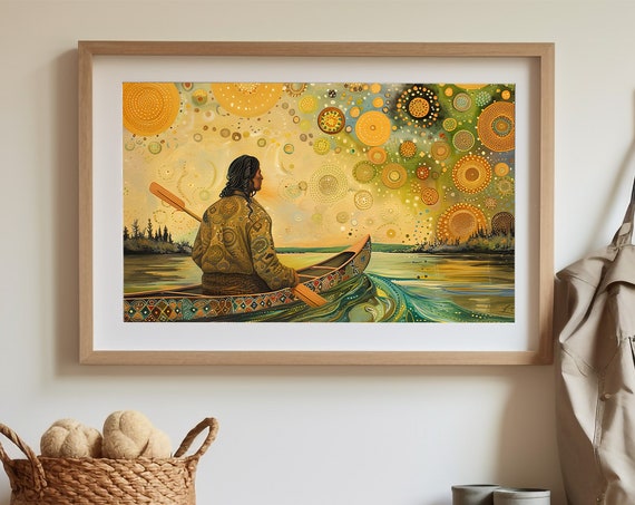 Canoe River Journey Art Indigenous Home Decor