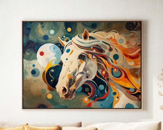 White Horse Art Print, Colorful Abstract Wildlife