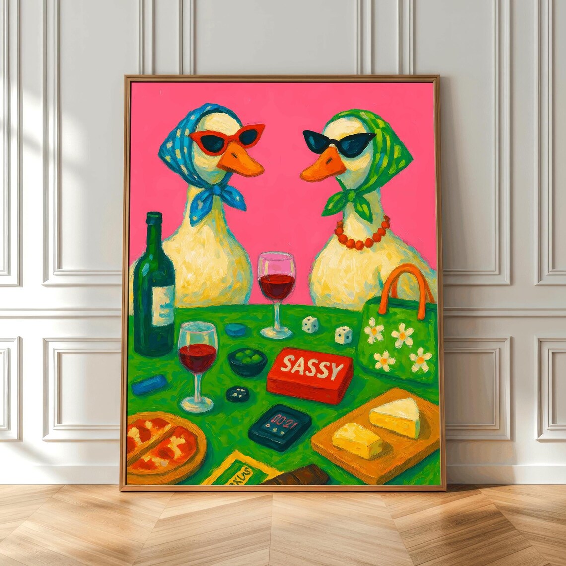 Sassy Ducks Wine Party Funny Quirky Animal Friendship Art Poster