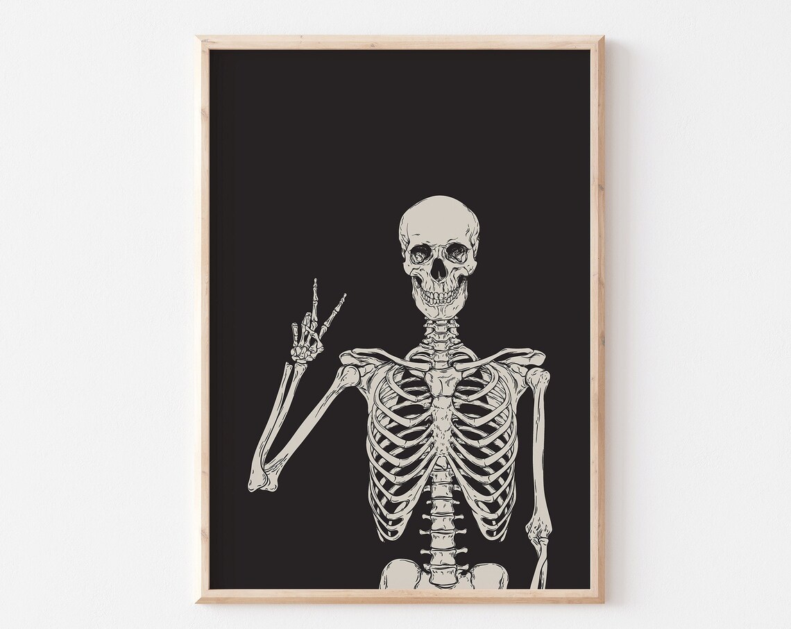 Happy Skeleton Halloween Art Print, Spooky Decor