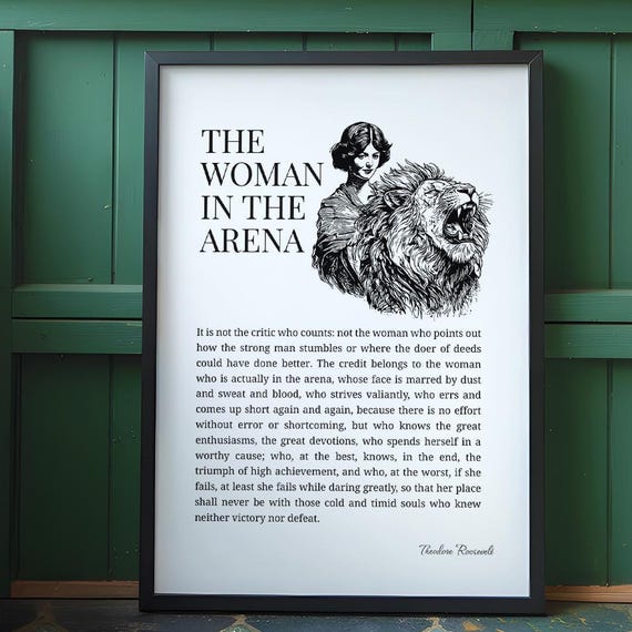 Woman In The Arena Wall Art Theodore Roosevelt Wall Decor Positive Art Typography Living Room