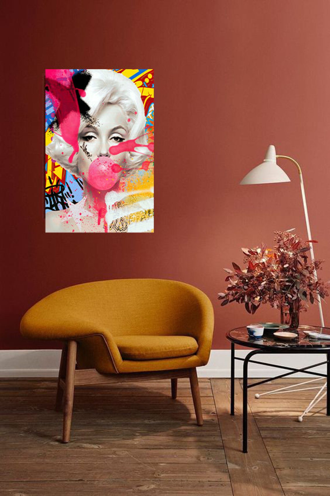 Pop Art Blonde Beauty Blowing Pink Bubblegum Colorful Icon Poster - Image 2