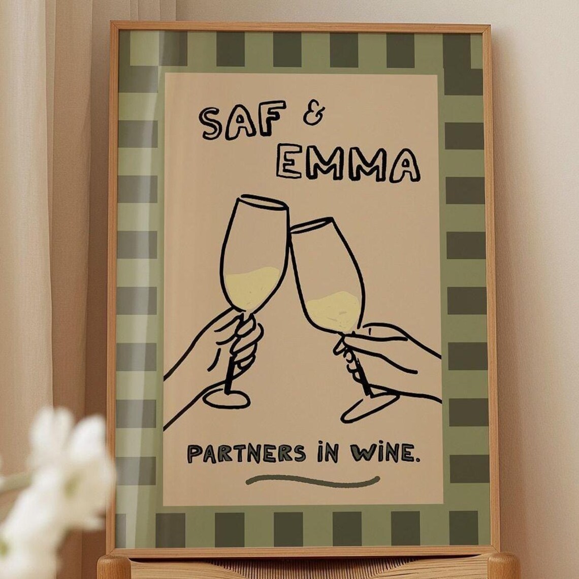 Personalized Partners In Wine Art Print Custom Couple Drinking Poster Modern Minimal Line Illustration Unique Gift For Friends Or Lover