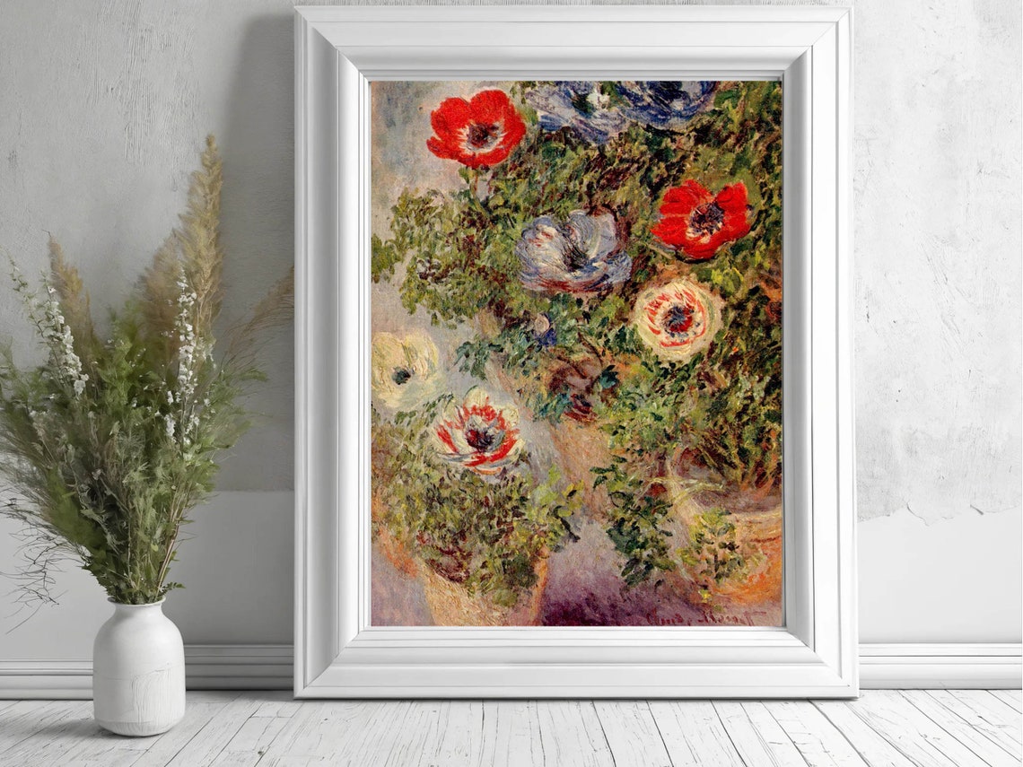 Claude Monet Anemones in Pots Floral Still Life Botanical Print
