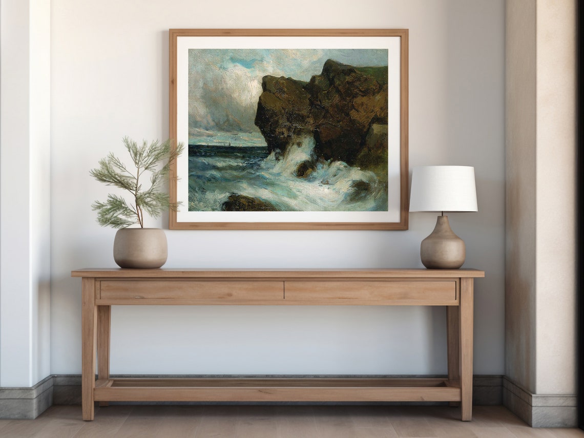 Crashing Waves Dark Cliff Rugged Coastline Seascape Art Poster - Image 3