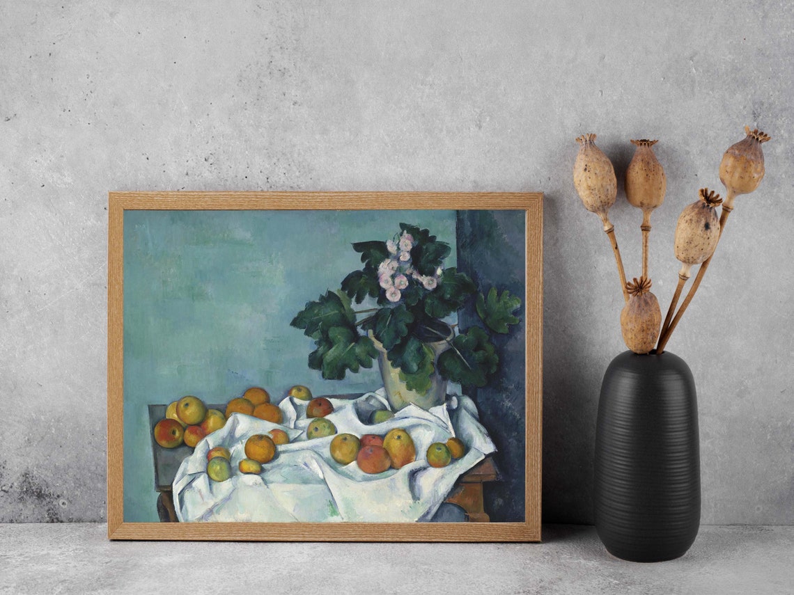 Paul Cezanne Apples Primroses Still Life Fruit Table Painting Poster - Image 4
