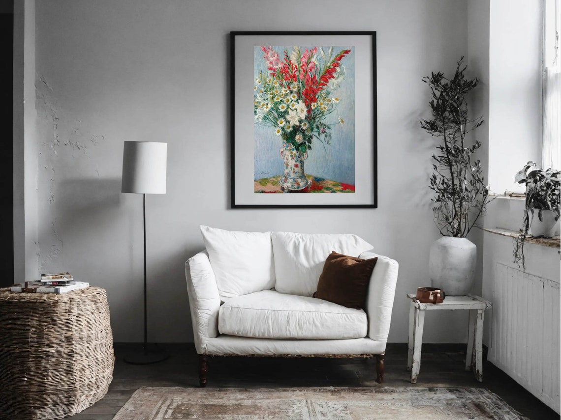 Claude Monet Gladiolas Lilies and Daisies Bouquet Floral Print - Image 5