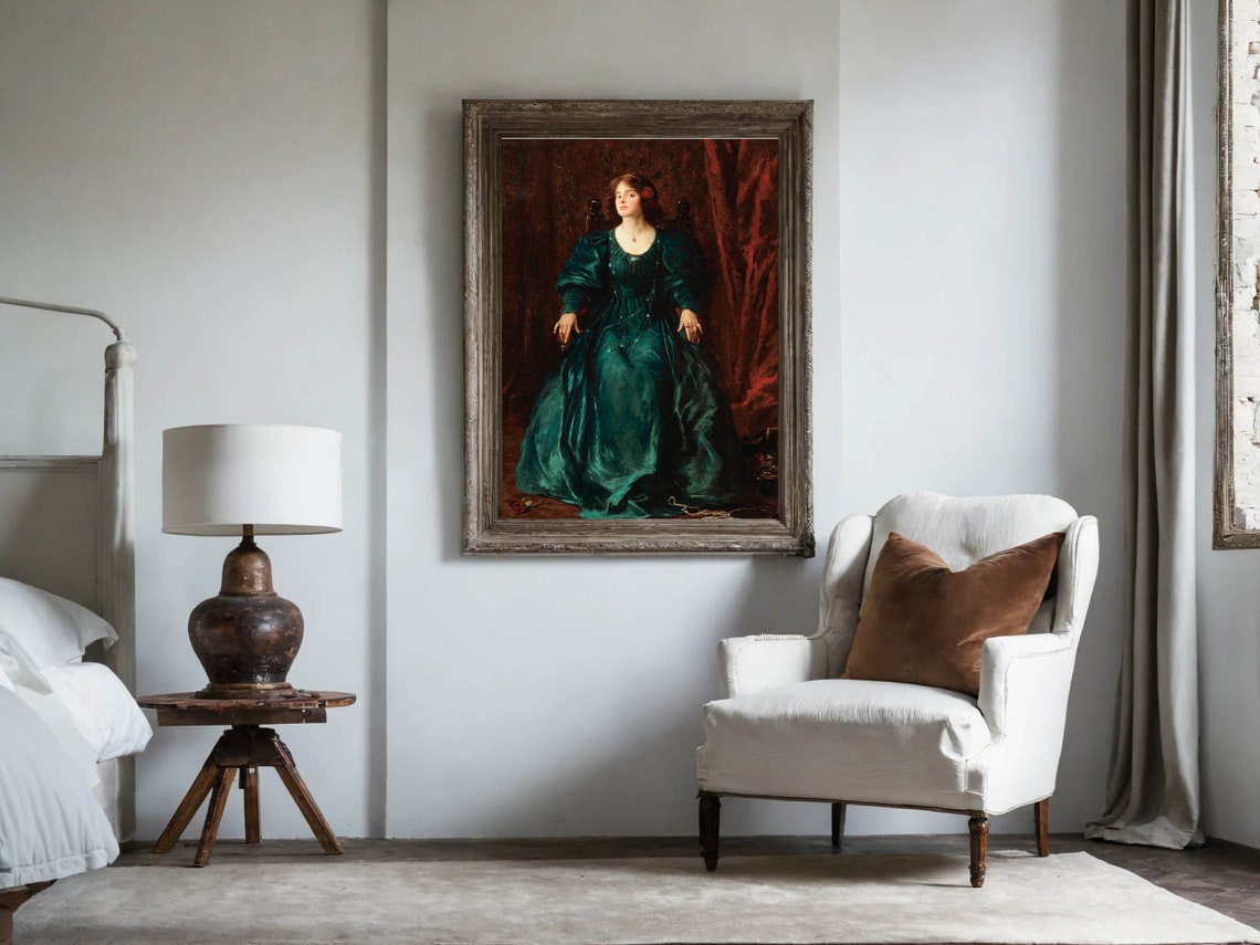 Tom Edwin Mostyn Vanity Victorian Woman in Green Gown Classic Print - Image 8