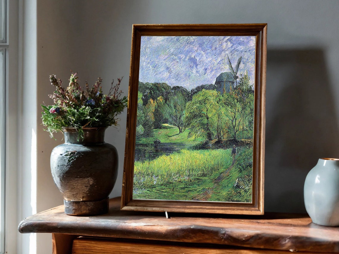 Windmill Above a Green Valley Countryside Post Impressionist Print - Image 7