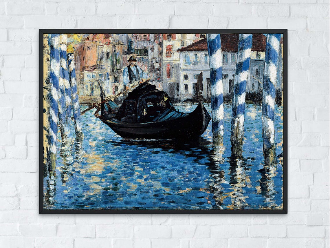Venice Gondola Gondolier Striped Poles Canal Impressionist Poster - Image 8