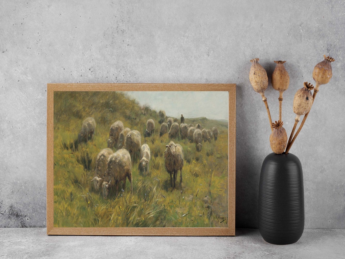 Sheep Grazing Meadow Rustic Farm Pasture Vintage Classic Print - Image 3