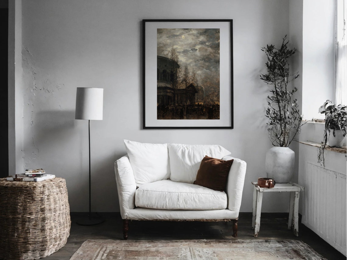Moody Paris Nocturne Moonlit Cityscape Dark Academia Art Poster - Image 3