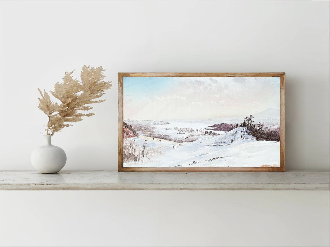 Snowy Winter Valley Pine Hills Frozen River Landscape Poster - Image 7