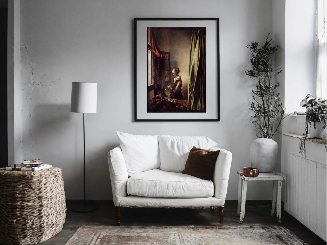 Johannes Vermeer Print Girl Reading A Letter By Johannes Vermeer Dutch Baroque Painting Vintage Woman Portrait Print Wall Art Gift - Image 3