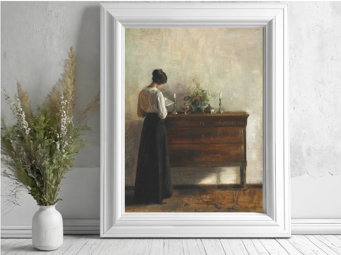Woman Reading by Candlelight Vintage Interior Moody Art Poster - Image 7