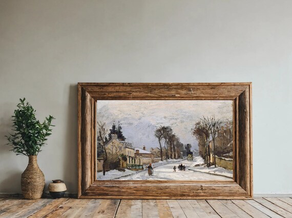 Snow Covered Village Road Winter Figures Impressionist Poster