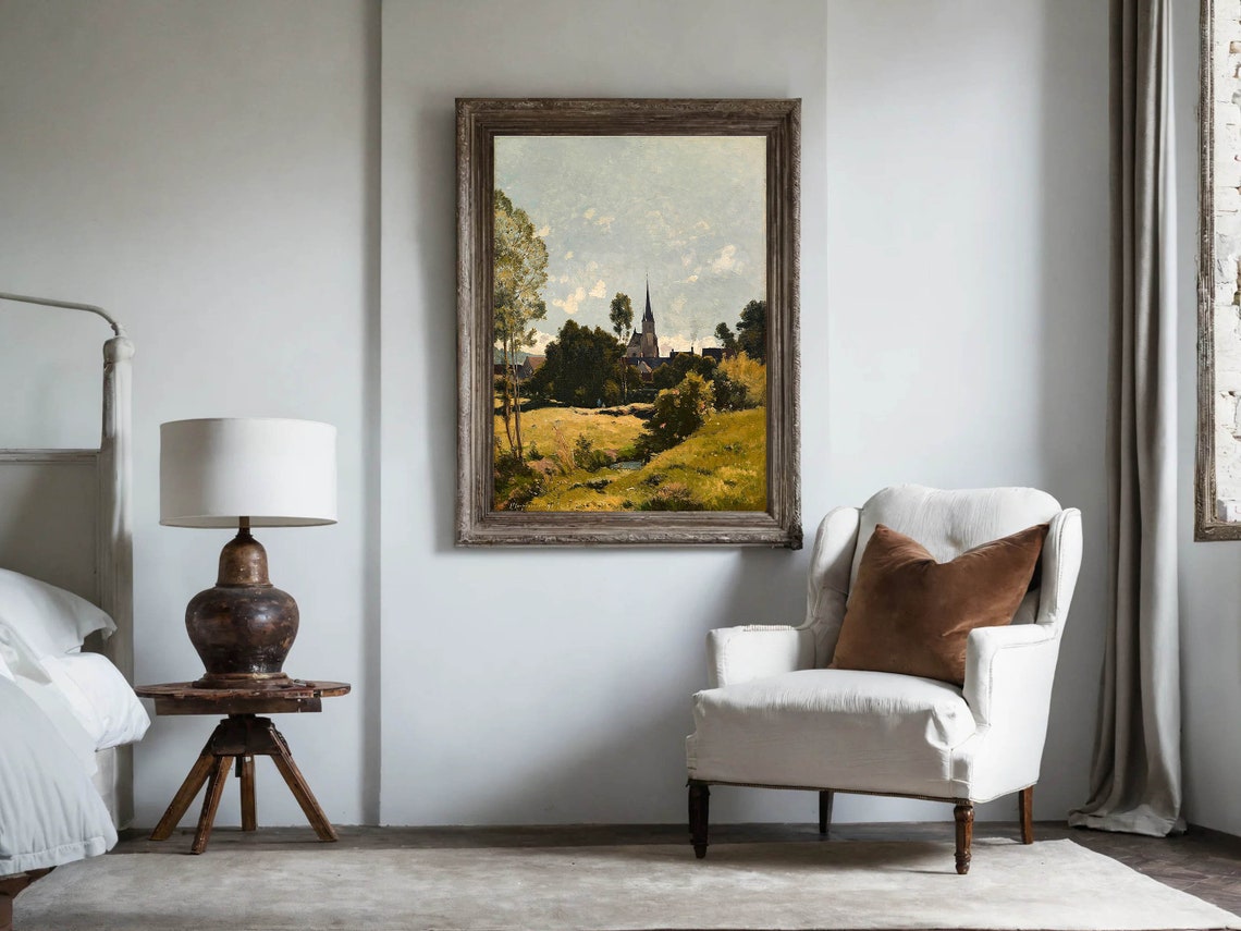 The Village Church Cottage Painting Rustic Country Art Print Church Landscape Vintage Landscape Painting Print Wall Art - Image 5