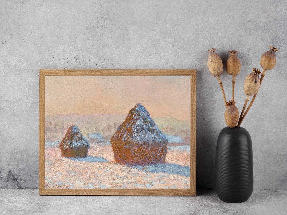 Claude Monet Wheatstacks Snow Effect Morning Classic Winter Print - Image 3