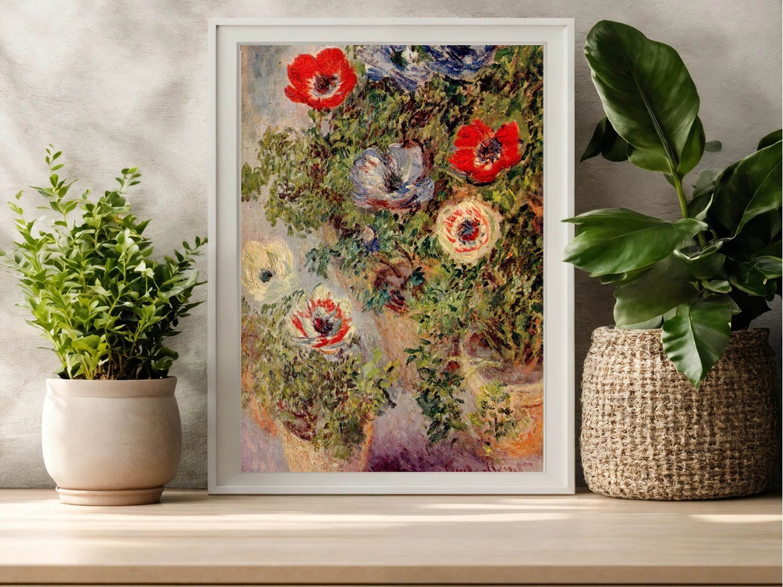 Claude Monet Anemones in Pots Floral Still Life Botanical Print - Image 3