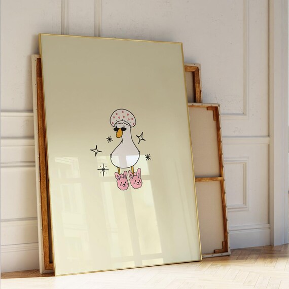 Cream Duck Shower Cap Sunglasses Pink Slippers Nursery Poster