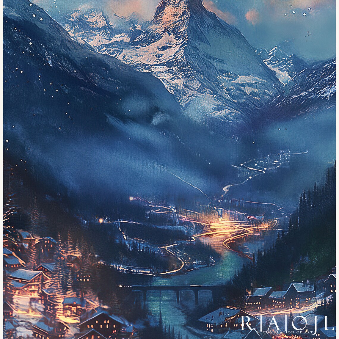 Velaris City Of Starlight Snowy Night Valley Fantasy Scene Poster - Image 4