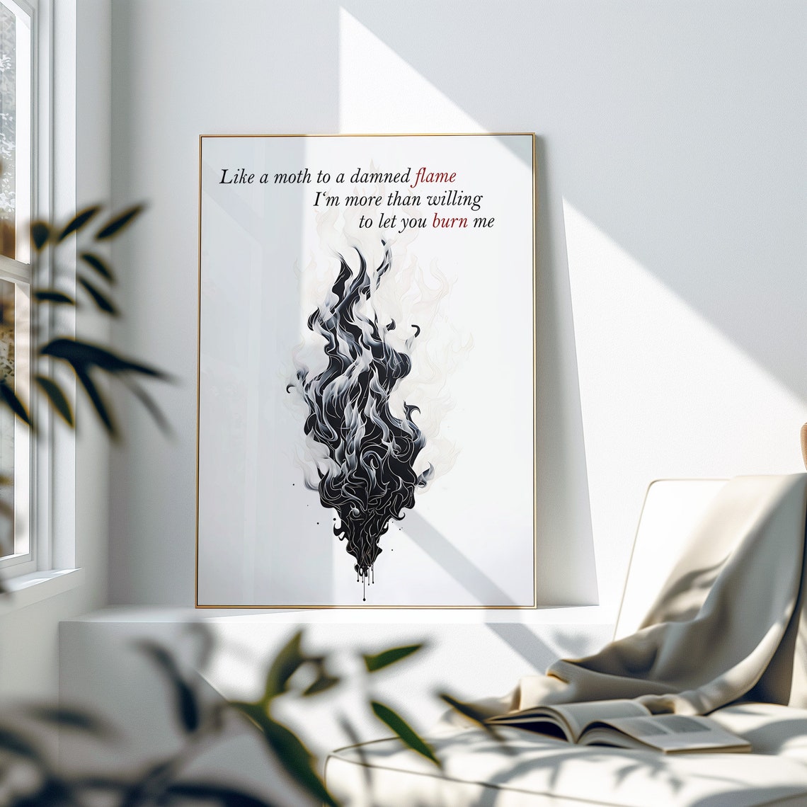 Like A Moth To A Damned Flame Fourth Wing Book Quote Smoke Art Poster - Image 2