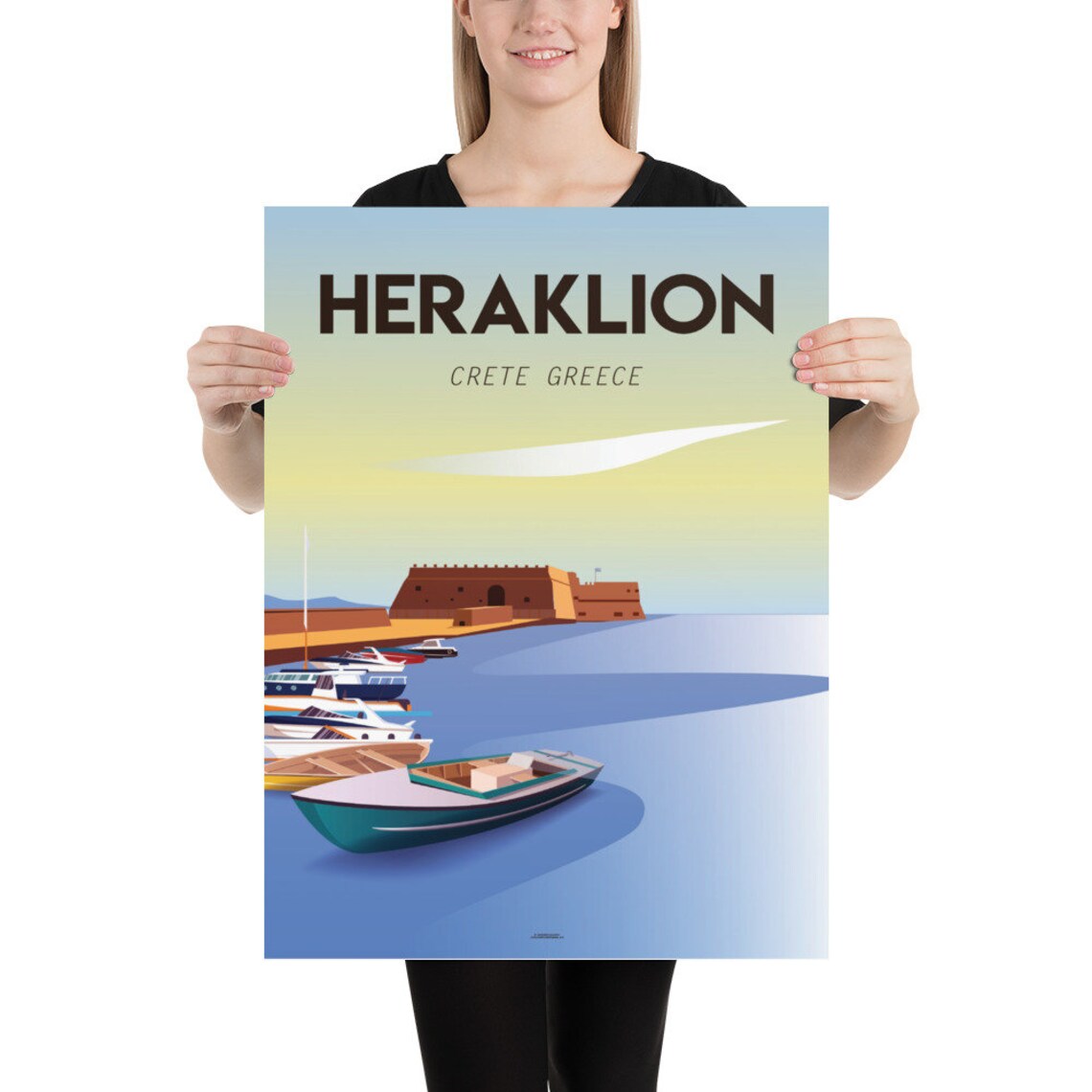 Heraklion Crete Greece Sunset Harbor Boats Old Fortress Poster - Image 2