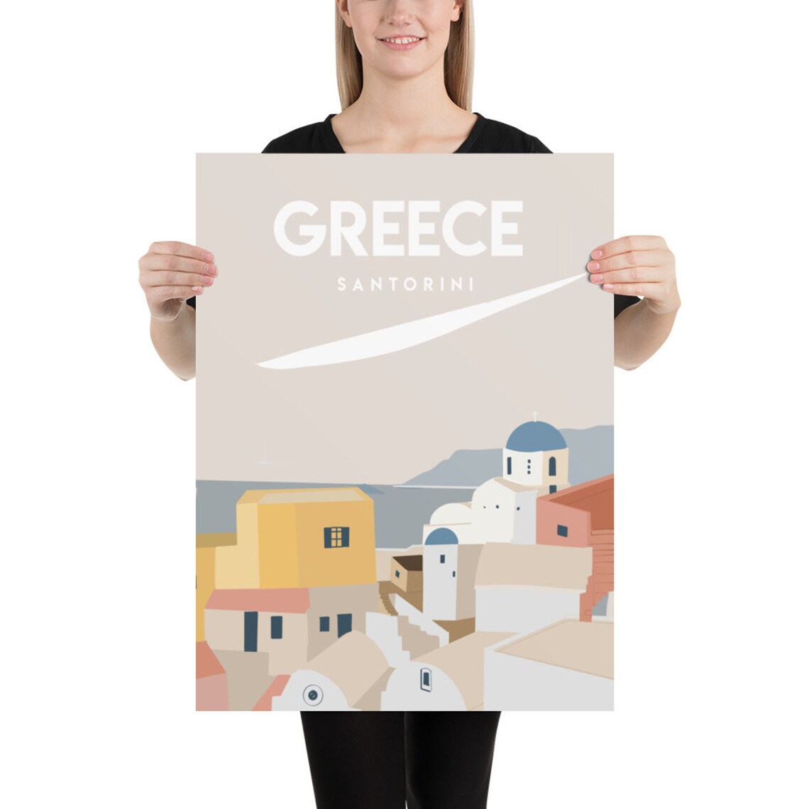 Santorini Greece Travel Poster Blue Domes Village Aegean Style - Image 2