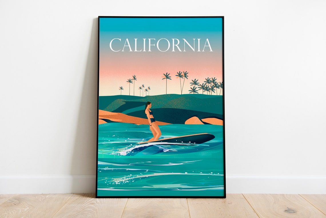 California Travel Poster California Surf Print California Travel Art Travel Poster Sizes Inches 8x10 12x16 16x20 18x24 24x36