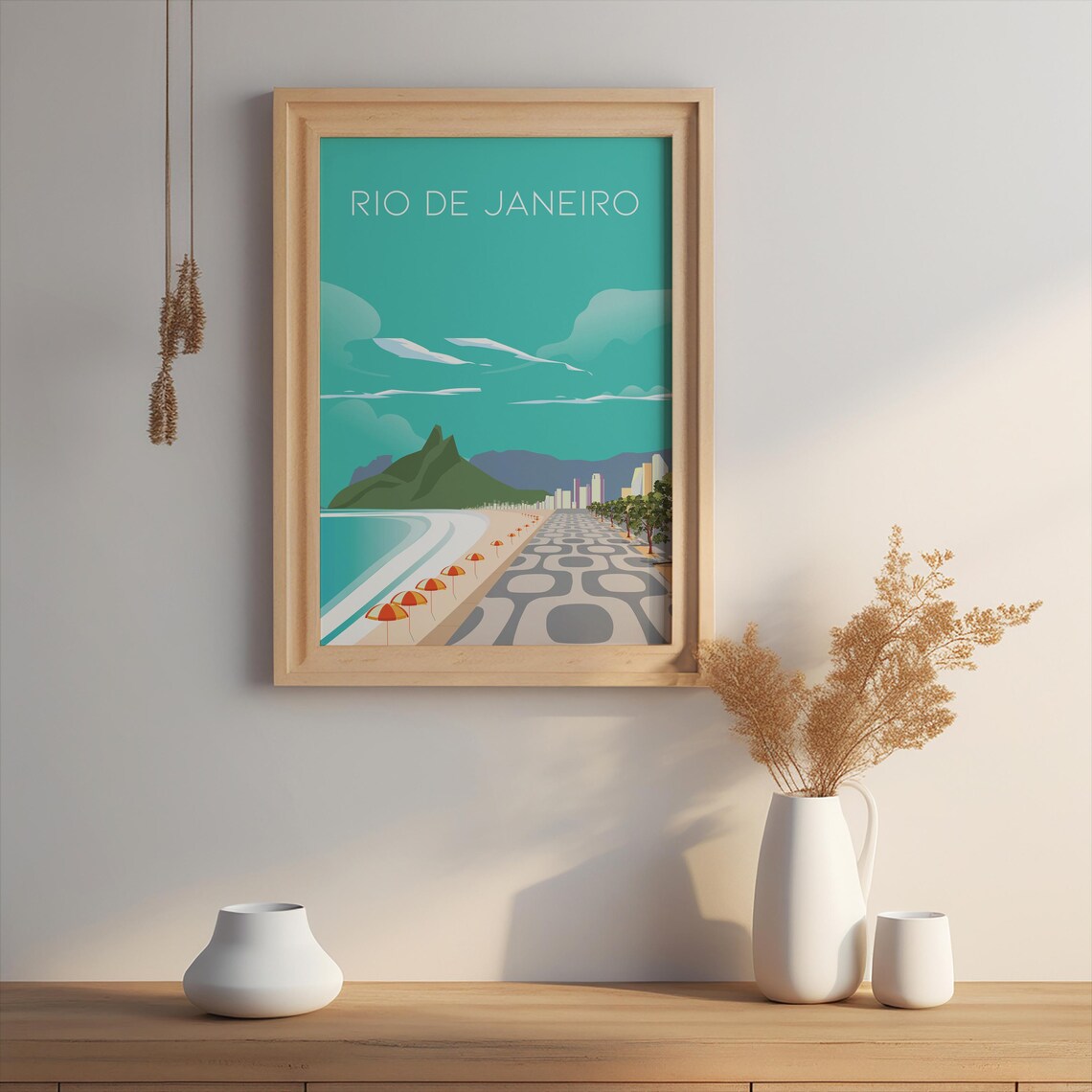 Rio de Janeiro Copacabana Beach Umbrellas Boardwalk Travel Poster - Image 2