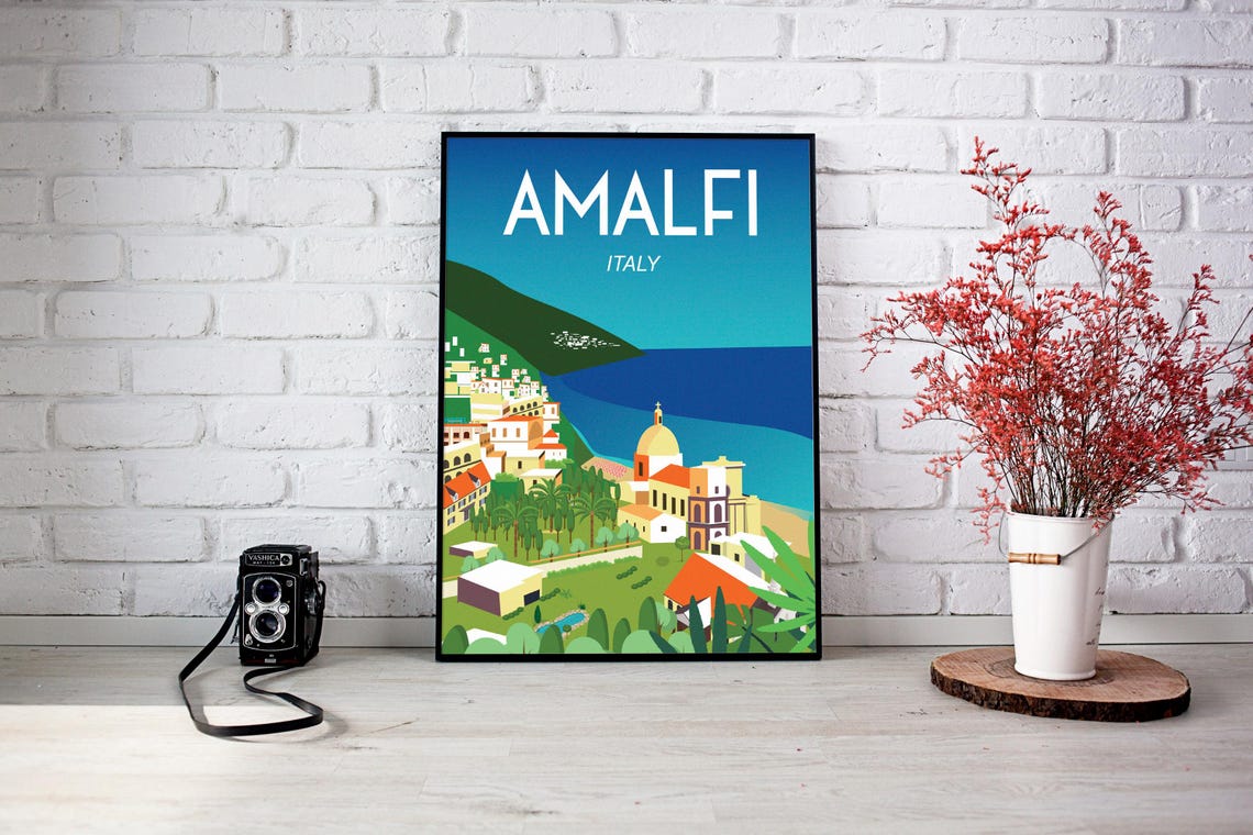 Amalfi Travel Poster Of Amalfi Coast Italy Italian Wall Art Amalfi Italy Sizes Inches 8x10 12x16 12x18 16x20 18x24 24x36 - Image 2
