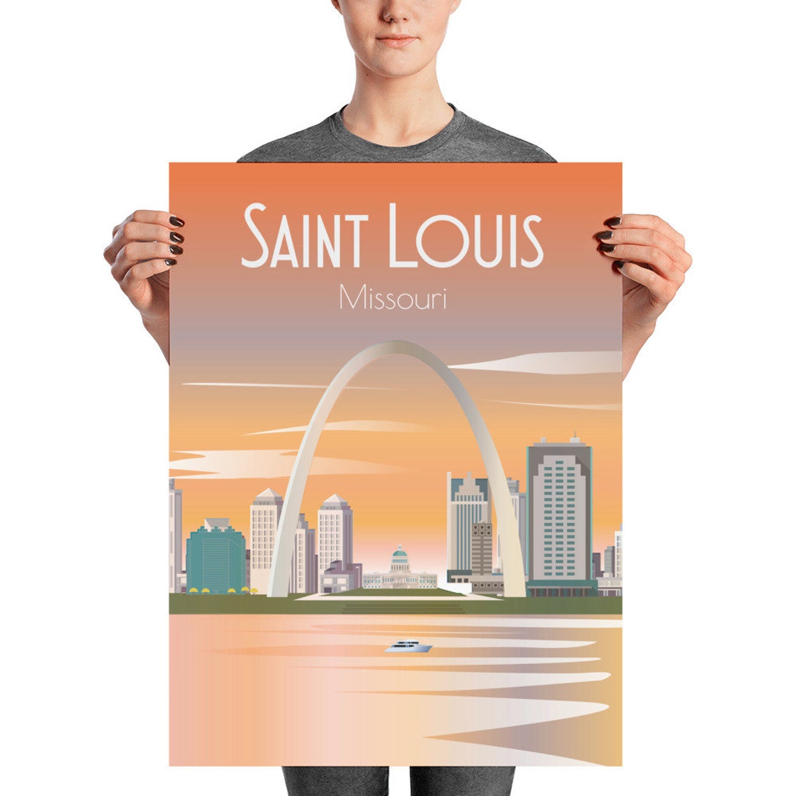 Saint Louis Missouri Gateway Arch Sunset Skyline Travel Poster - Image 2