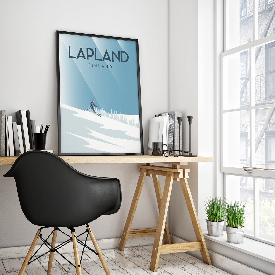 Lapland Finland Skier Snowy Slope Winter Sports Travel Poster - Image 2