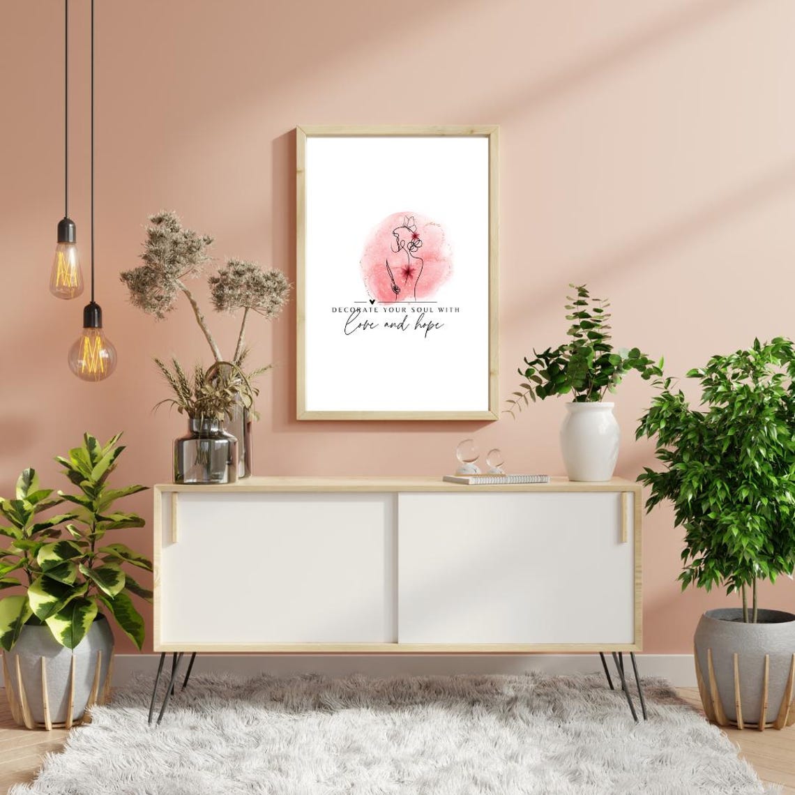 Decorate Your Soul With Love and Hope White Line Art Quote Poster - Image 3