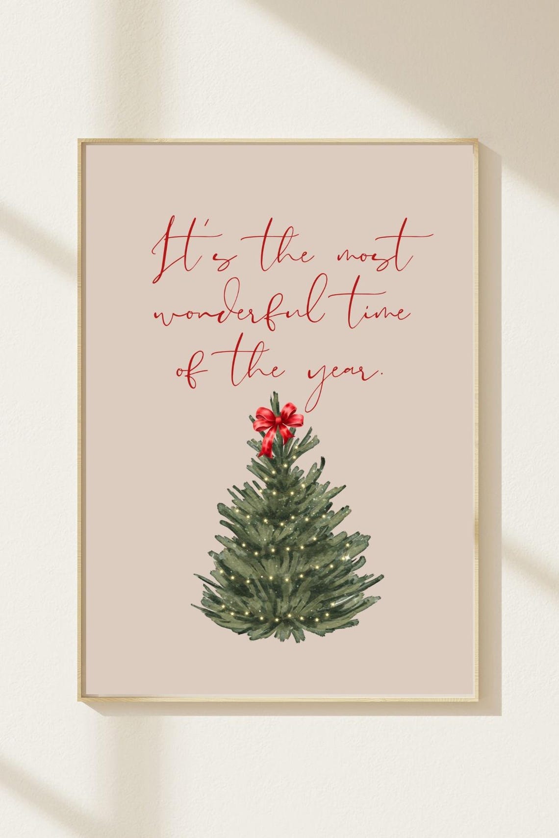 Its The Most Wonderful Time Of The Year Beige Tree Bow Poster
