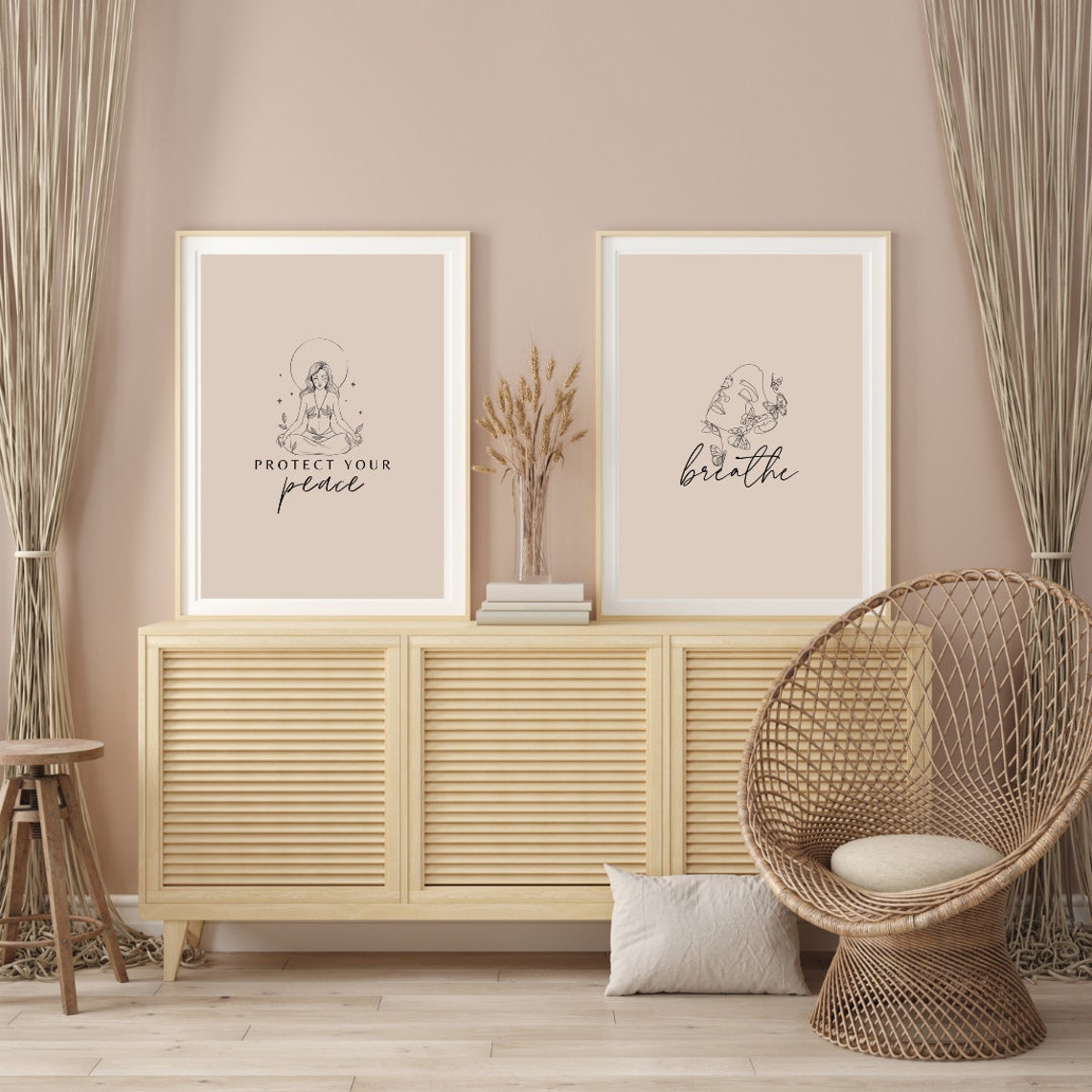 Protect Your Peace Breathe Meditation Line Art Duo Print Set