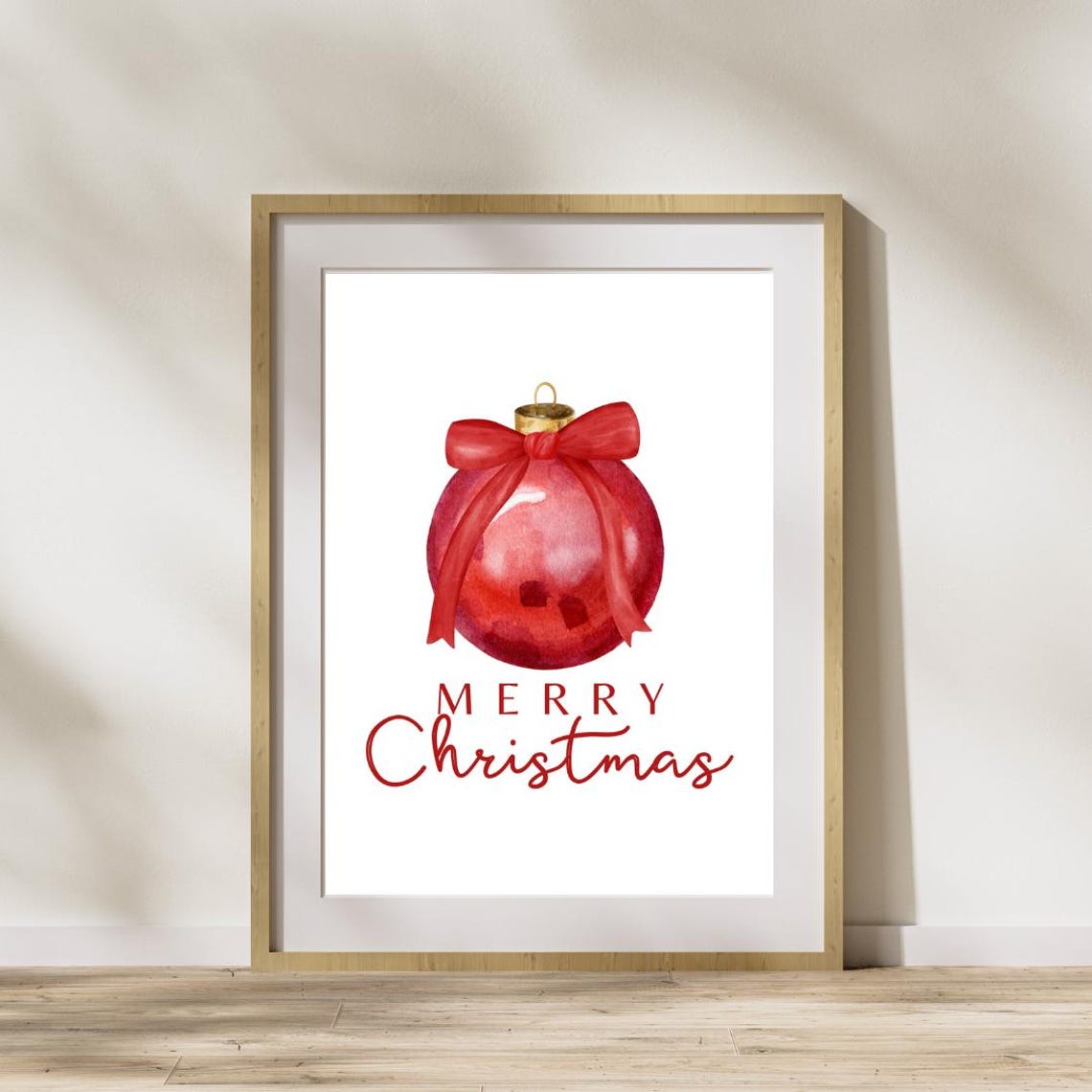 Merry Christmas Red Bauble Bow White Background Festive Poster - Image 3