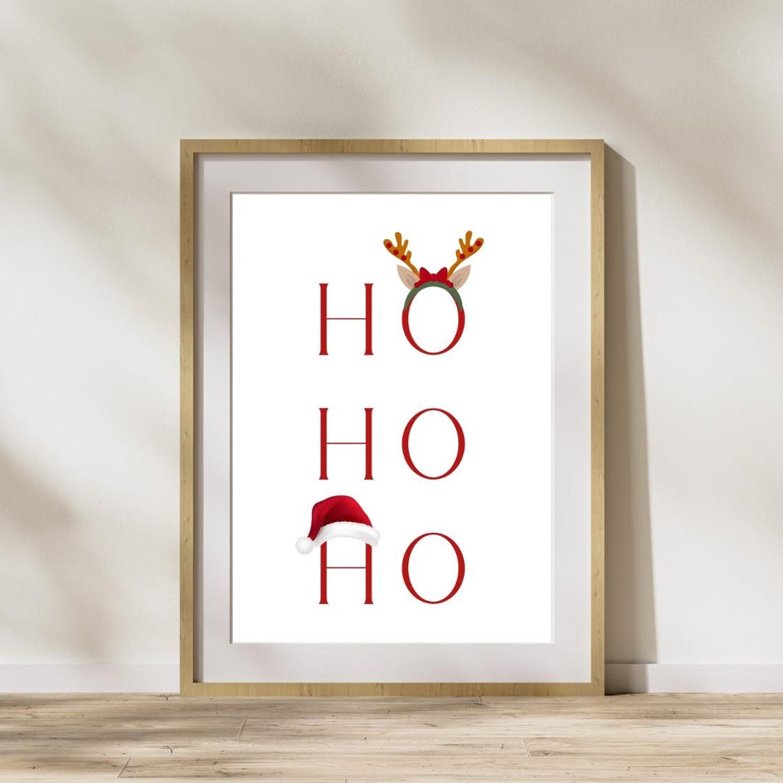 Ho Ho Ho Reindeer Antlers Santa Hat White Christmas Funny Poster - Image 3