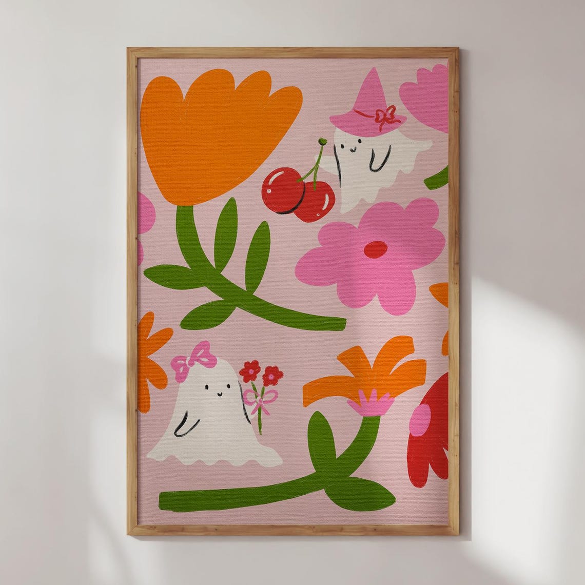 Coquette Ghost Floral Halloween Cute Pink Maximalist Art Poster