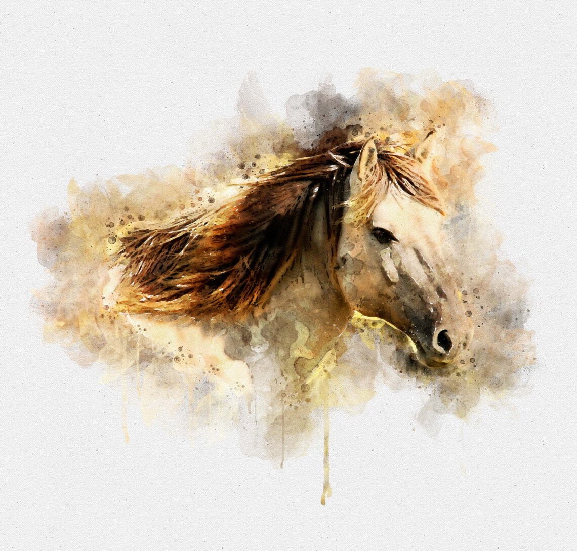 Blonde Woman and White Horse Watercolor Dreamy Equine Portrait Poster - Image 2