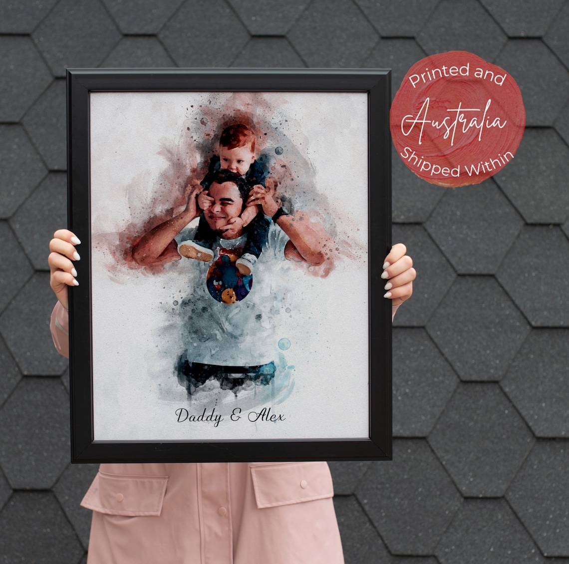 Watercolor Father Child Shoulder Ride Portrait Fatherhood Poster - Image 3