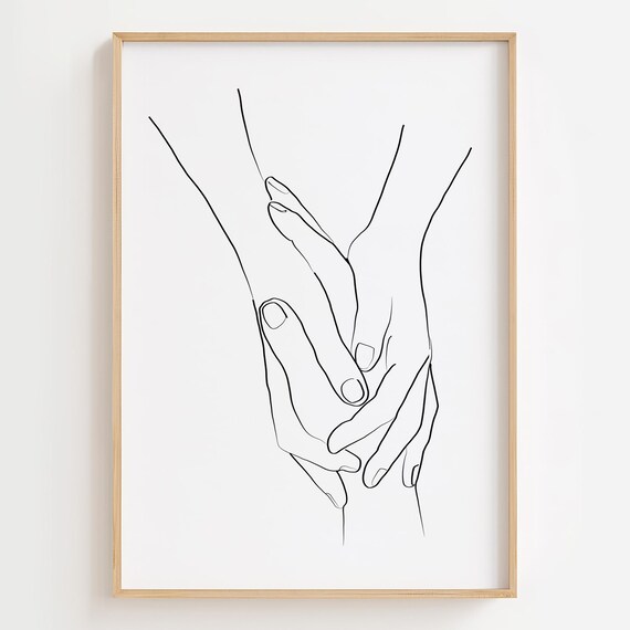 Couple Hands Line Art Print Minimalist Abstract Drawing