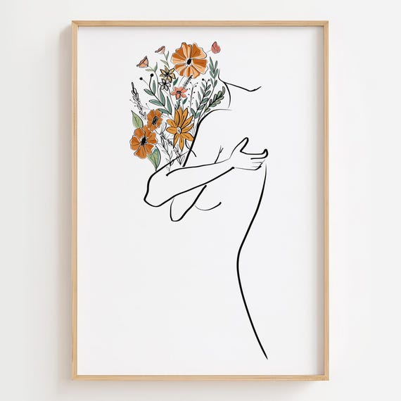 Woman Line Art Flower Illustration Art Print