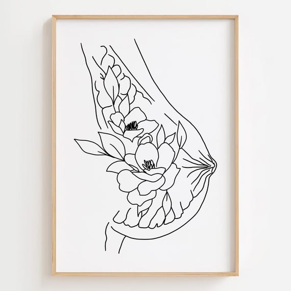 Floral Breast Anatomy Art Print, Botanical Study