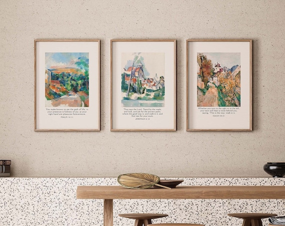 Cezanne Landscape Scripture Trio 3 Piece Bible Verse Poster Set