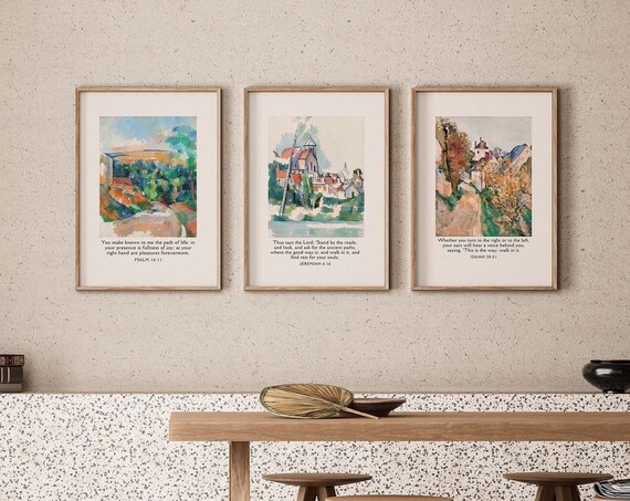 Scripture Trio 3 Piece Wall Art Vintage Cezanne Aesthetic Christian Art Triptych Wall Art Bible Verse Wall Art Jesus Painting